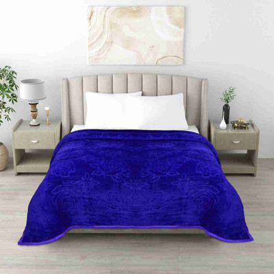 SIE STORE Floral Double Mink Blanket for  Heavy Winter(Microfiber, Blue)