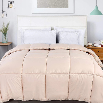 NK Handlooms Checkered Single Quilt for  Heavy Winter(Poly Cotton, Peach)