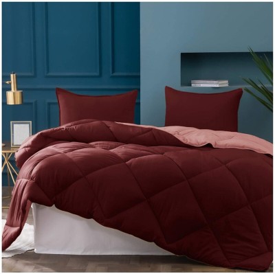 Relaxfeel Solid Single Quilt for  Heavy Winter(Poly Cotton, Maroon & Peach)
