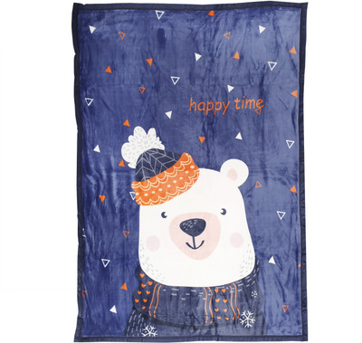 Baby Moo Printed Crib Fleece Blanket for  AC Room(Polyester, Blue)