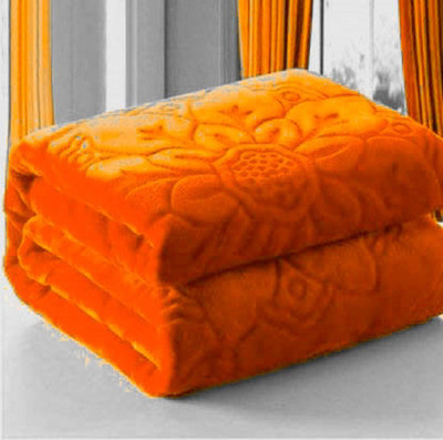 AUBORON Self Design Double Mink Blanket for  Mild Winter(Woollen Blend, Rust)
