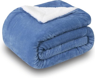 BSB HOME Solid Single Sherpa Blanket for  Mild Winter(Polyester, Aqua & White)