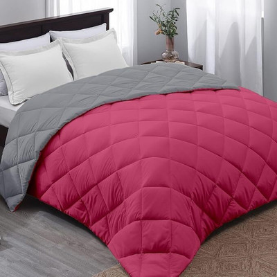 Snowink Geometric Double AC Blanket for  AC Room(Polyester, Pink & Grey)