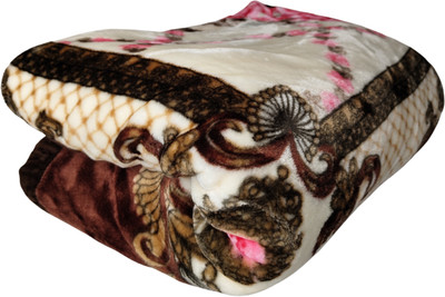 HOMIEE Floral Single Sherpa Blanket for  Heavy Winter(Polyester, Dark Brown)