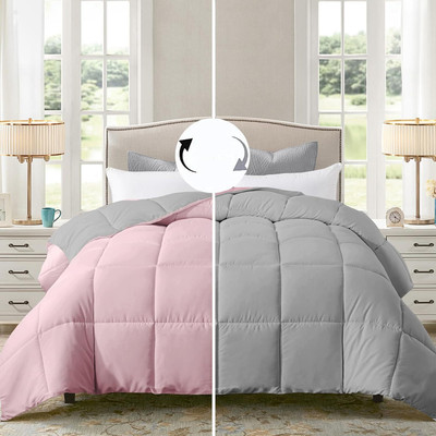 ASHEL Solid Single Comforter for  Heavy Winter(Poly Cotton, Pink-Grey)
