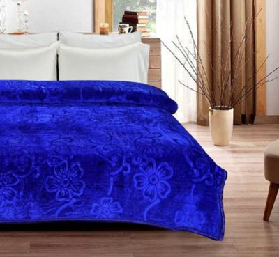 TUNDWAL'S Floral Single Mink Blanket for  Mild Winter(Microfiber, Navy Blue)