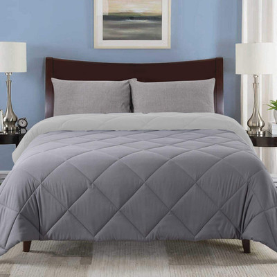 Linenovation Solid Double Comforter for  AC Room(Polyester, Grey-White)