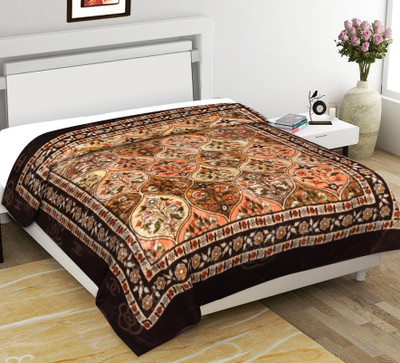 SPANGLE Printed Double Mink Blanket for  AC Room(Microfiber, Brown, Orange)