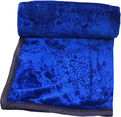 Changers Self Design Double Mink Blanket for  Heavy Winter(Microfiber, Blue)
