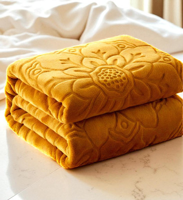 GKM Floral Double Mink Blanket for  Heavy Winter(Polyester, Gold)
