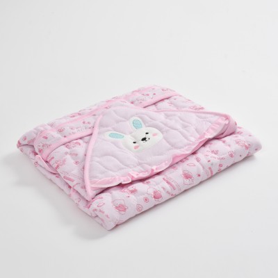 Lumilittles Printed Single Hooded Baby Blanket for  Mild Winter(Cotton, Pink)