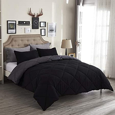 Convalexa Solid Double Quilt for  Heavy Winter(Poly Cotton, Black & Grey)