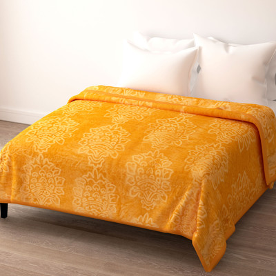 NK Handlooms Floral Single Mink Blanket for  Heavy Winter(Microfiber, golden)