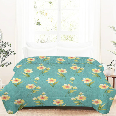 Home Stylish 3D Printed Double Comforter for  AC Room(Microfiber, Green Flower)