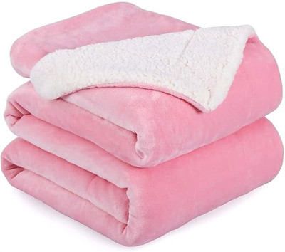 CHANDRAVATI Solid Double Sherpa Blanket for  Heavy Winter(Polyester, PINK & WHITE)