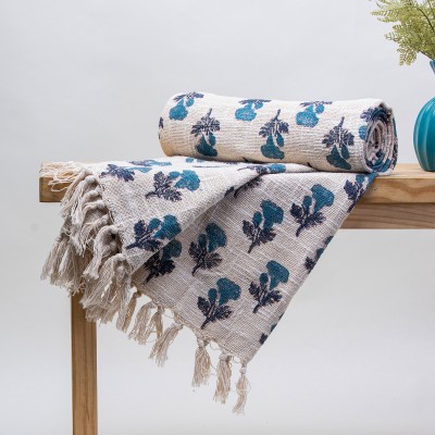 Dmaasa Floral Single Throw for  AC Room(Cotton, Blue)