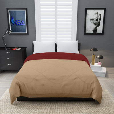 Texcasaa Solid Single Quilt for  Heavy Winter(Polyester, Maroon & Beige)