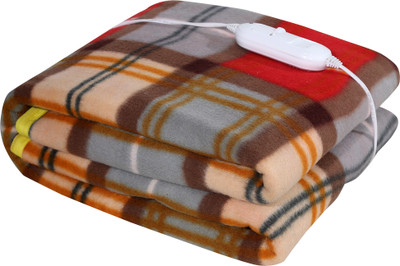 LERV'S Collection Checkered Single Electric Blanket for  AC Room(Polyester, Gold)
