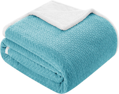 BSB HOME Solid Double Sherpa Blanket for  Heavy Winter(Polyester, Aqua)