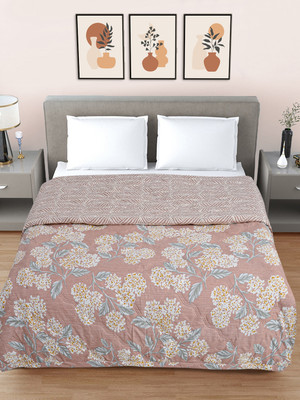 Fabinaliv Floral Double Comforter for  AC Room(Poly Cotton, Peach)