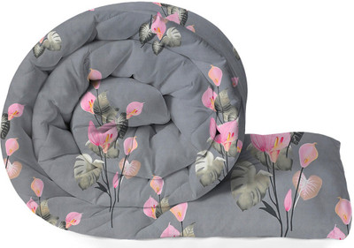 BSB HOME Printed Single Comforter for  Heavy Winter(Microfiber, GREY-PINK)