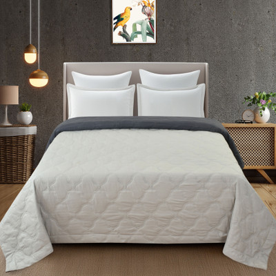 Home Stylish Floral Double Comforter for  AC Room(Microfiber, Light Grey)