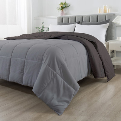 Razzai Solid Double Comforter for  AC Room(Microfiber, Dark Grey, Silver)