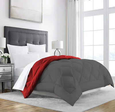 Linenovation Solid Double Comforter for  Heavy Winter(Polyester, Red : Dark Grey)