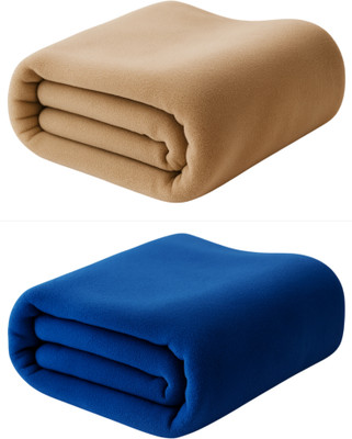 Neekshaa Solid Single Fleece Blanket for  Mild Winter(Polyester, Cream, Blue)