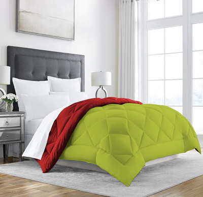 Linenovation Solid Double Comforter for  Heavy Winter(Polyester, Red : Olive Green)