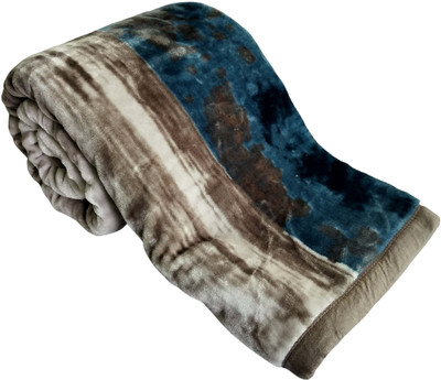 WARMZY Floral Single Sherpa Blanket for  Heavy Winter(Polyester, brw blue flr)