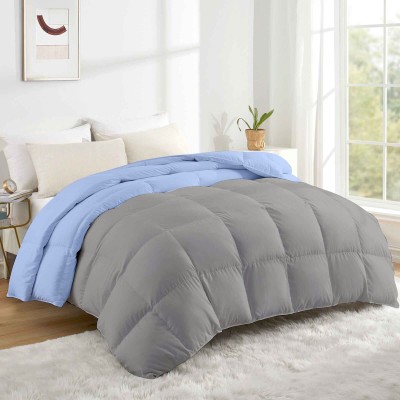 Razzai Solid Double Comforter for  Heavy Winter(Microfiber, Sky Blue, Silver)