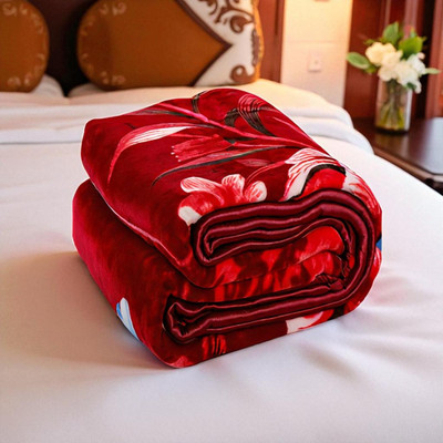 Swikon star Floral Double Mink Blanket for  Heavy Winter(Microfiber, Red, White)
