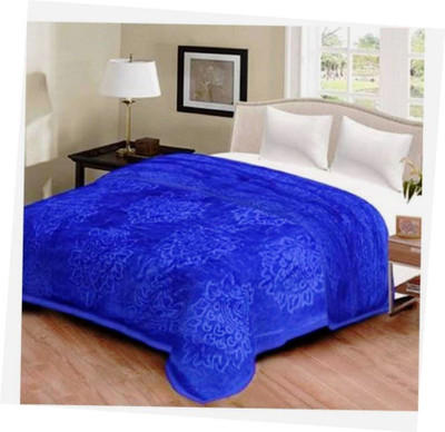 Changers Self Design Double Mink Blanket for  Heavy Winter(Microfiber, Blue)