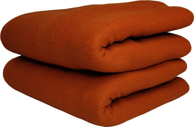 HOMIEE Solid Double Fleece Blanket for  AC Room(Polyester, 2 Orange)