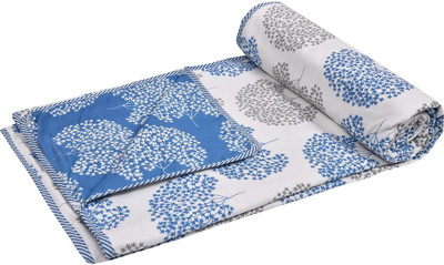 Barbarikk Printed Double Dohar for  AC Room(Cotton, white ,blue flower)