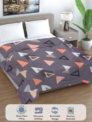 Fabinaliv Geometric Double Comforter for  AC Room(Poly Cotton, Grey)
