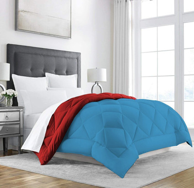 Linenovation Solid Double Comforter for  Heavy Winter(Polyester, Red : Sky Blue)