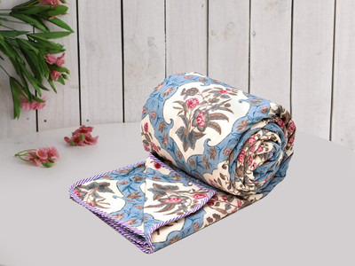 RUSTIC LINEN Geometric Single Dohar for  AC Room(Microfiber, Blue)
