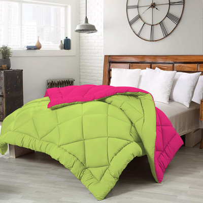 CRAZY WORLD Solid Double Comforter for  Heavy Winter(Microfiber, Pink & Green)