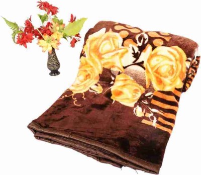 Convalexa Self Design Double Mink Blanket for  Heavy Winter(Microfiber, brownFlower)