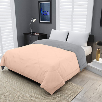 comofowell Solid Single Comforter for  Heavy Winter(Poly Cotton, peach & grey)