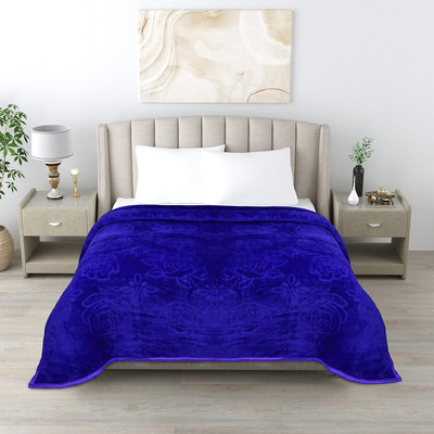 MFI Floral Double Mink Blanket for  Heavy Winter(Microfiber, Blue)
