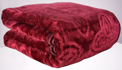 Retreat Self Design Single Mink Blanket for  AC Room(Woollen Blend, Maroon)