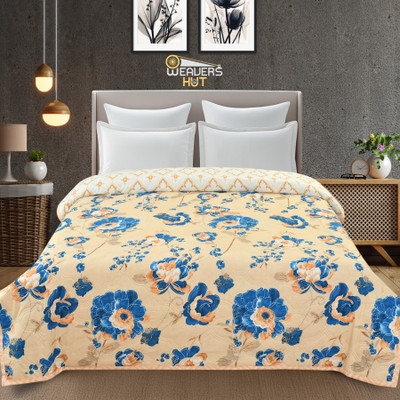 weavers hut Floral Double Comforter for  AC Room(Polyester, Beige & Blue)