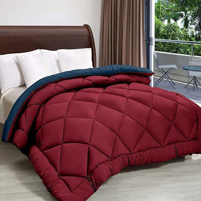 Relaxfeel Solid Single Quilt for  Heavy Winter(Polyester, Maroon & Dark Blue)