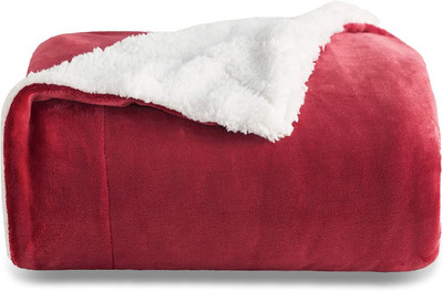 VAS COLLECTIONS Solid King Sherpa Blanket for  Heavy Winter(Polyester, Maroon)