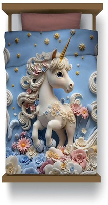 Belgium Furnishings Cartoon Single Comforter for  AC Room(Microfiber, Unicorn Blue)