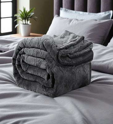 GKM Floral Double Mink Blanket for  Heavy Winter(Microfiber, Grey)