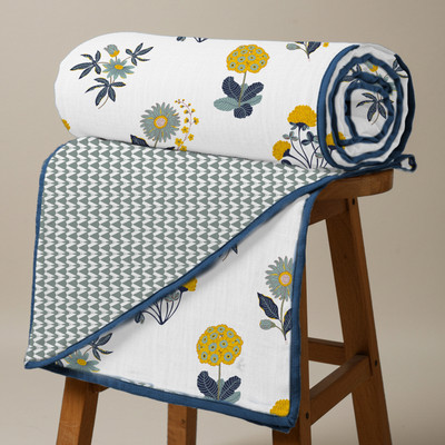 Urban Space Printed Double Dohar for  AC Room(Cotton, White|Indigo)